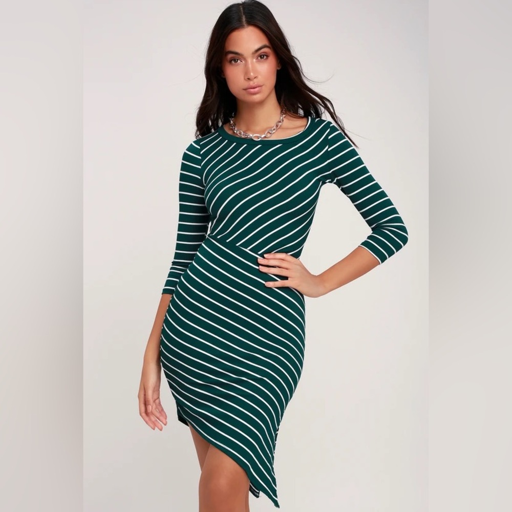 Lulu’s Stripe It Rich dress in forest green. Small, NWT!